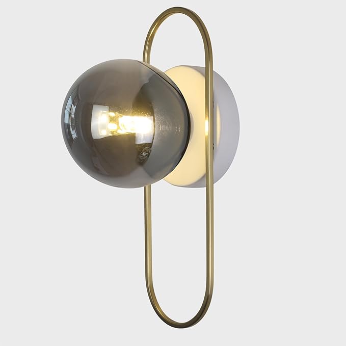 Modern Farmhouse Sconces Wall Lighting Brushed Gold Globe Wall Sconce Smoked Glass Bathroom Vanity Light Brass Sconces Hard Wired