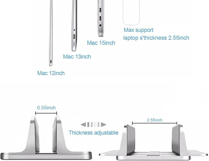 Vertical Laptop Stand Holder, Desktop Aluminum Stand for MacBook with Adjustable Dock Size, Fits All MacBook, Surface, Chromebook and Gaming Laptops (Up to 17.3 inches), Silver