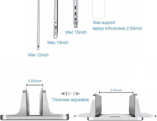 Vertical Laptop Stand Holder, Desktop Aluminum Stand for MacBook with Adjustable Dock Size, Fits All MacBook, Surface, Chromebook and Gaming Laptops (Up to 17.3 inches), Silver
