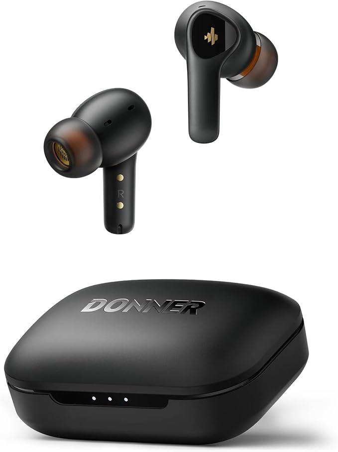 Donner Noise Cancelling Wireless Earbuds, Bluetooth 5.2 Earphones with 4 Mic Clear Calls, 12mm Drivers, App for Custom EQ, 32H Playtime, Fast Charging, Transparency - Dobuds ONE,Black