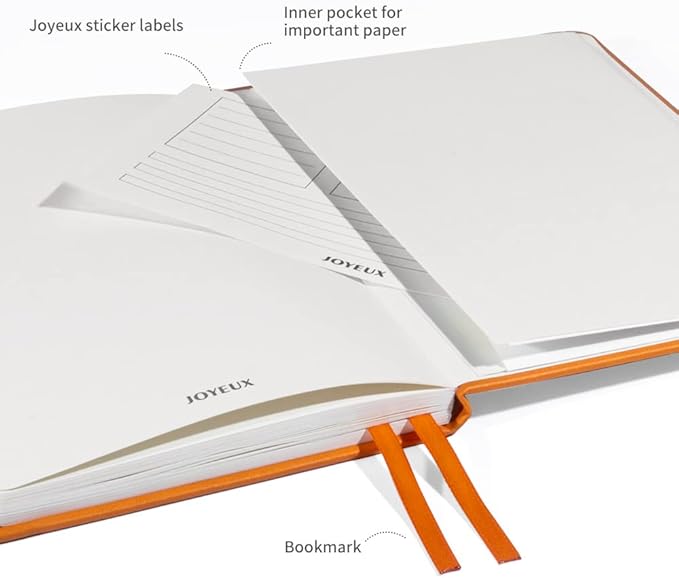 JOYEUX Blank Journal Notebook, A5, 160 Pages 100 Gsm Thick Sketch Books Hardcover Journal for Writing, 5.7 inches x 8 inches Notebooks for Work, Study (Orange)