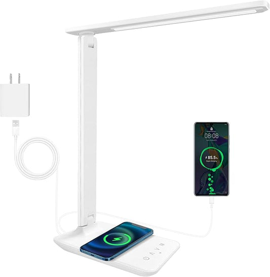 LED Desk Lamp Dimmable Table Lamp with USB Charging Port, 5 Lighting Modes, Sensitive Control, Foldable Portable Desk Light for Home Office Bedroom Reading (White-Pro, Standard Size - 13.3 inch)