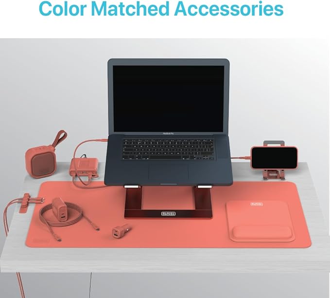 BLACK+DECKER Laptop Stand for Computer Desk, Ergonomic Laptop Stand for Desk, Lap top Riser Compatible with MacBook Notebook, Lap top Holder, Durable Aluminum Computer Riser Accessories, Coral Rose