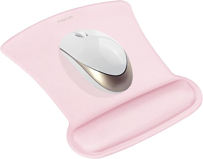 MOSISO Wrist Rest Support for Mouse Pad & Keyboard Set, Ergonomic Mousepad Non-Slip Base Home/Office Pain Relief & Easy Typing Cushion with Neoprene Cloth & Raised Memory Foam, Rose Pink