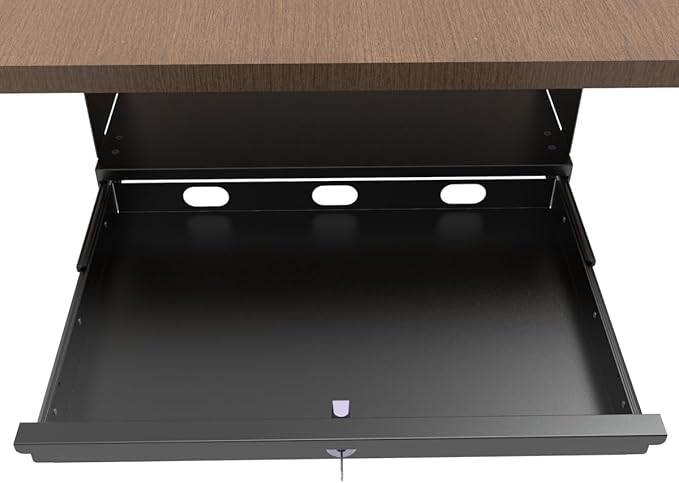 17 Inch Wide Under Desk Lockable Sliding Out Drawer, Pulling Out Secure Storage Organizer Under Desk with a Crossbar Max. 3.2" High at Office or Home, 12 Inch Deep