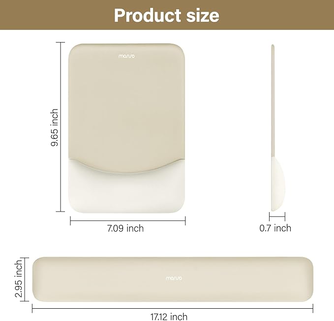 MOSISO Wrist Rest Support for Mouse Pad&Keyboard Set, Rectangular Ergonomic Mousepad Non-Slip Base Home/Office Pain Relief&Easy Typing Pad with Neoprene Cloth&Raised Curved Memory Foam, Khaki