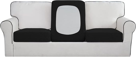 Easy-Going Stretch Individual Chair Couch Cushion Cover Sofa Cushion Furniture Protector Sofa slipcover Soft Flexibility with Elastic Bottom (3-Piece Sofa Cushion Cover, Black)