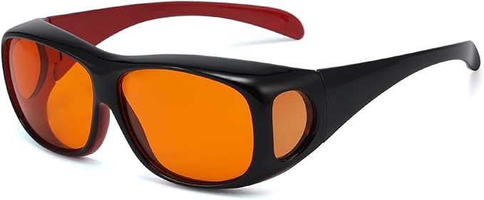 Eyekepper 100% Blue Light Reduction,Huge Fitover Anti-Blue Blocking Computer Eyeglasses with Extra Amber Lenses, Black Red