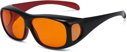 Eyekepper 100% Blue Light Reduction,Huge Fitover Anti-Blue Blocking Computer Eyeglasses with Extra Amber Lenses, Black Red