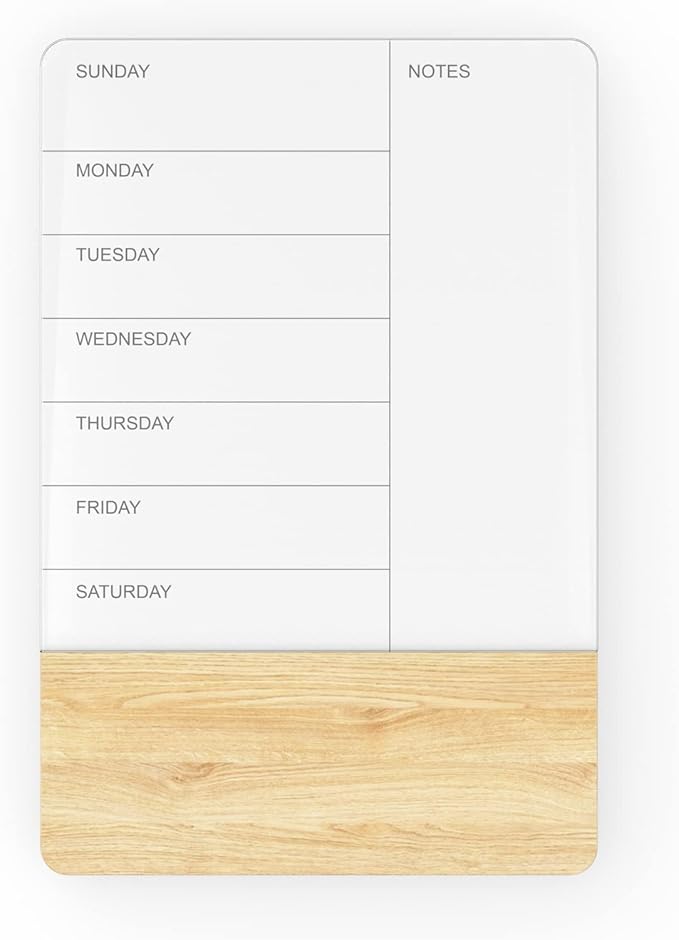 Audio-Visual Direct Wall Mounted Weekly Planner Glass & Wood Dry-Erase Board
