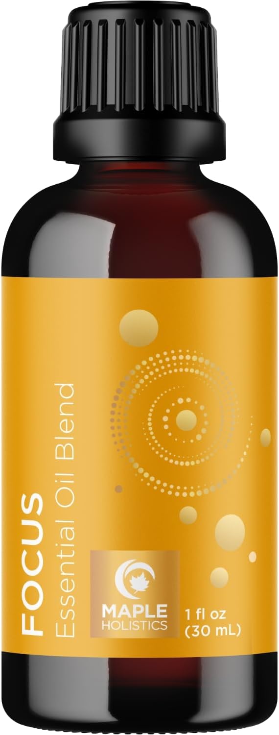 Focus Essential Oil Blend for Diffusers - Aromatherapy Essential Oils Blend for Home and Travel Energy Focus and Attention Support with Grapefruit Bergamot Peppermint and Eucalyptus (1 Fl Oz)