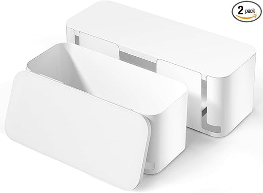 YECAYE 2 Pack Cable Management Box, Pet Friendly Cable Box Organizer for Home & Office, Child-Proof Floor Cord Cover, Cord Management and Cord Hider, White