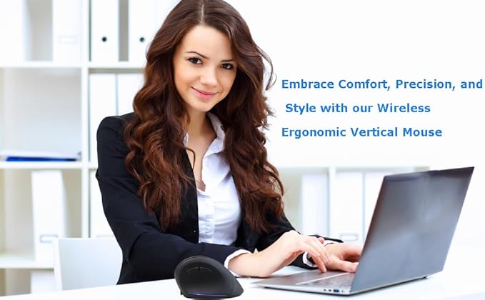 Wireless Mouse Ergonomic Vertical Mouse for Large Hands Rechargeable Big Quiet Silent Ergo Blue LED Light 3600DPI Carpal Tunnel Comfortable Cordless Mice for PC Laptop Computer Macbook Office Gift