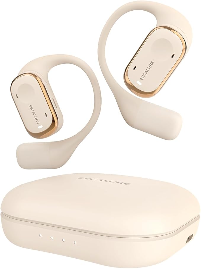 Open Ear Earbuds with 4-Mic, IPX5 Sweat Resistant Open Ear Earbuds Wireless Bluetooth 5.3, 30H Playtime Wireless Headphones with Earhooks, Lightweight for Running, White