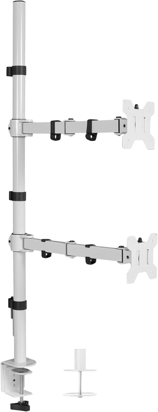 VIVO Extra Tall Vertically Stacked Dual Monitor Desk Mount Stand with 39 inch Stand-up Pole, Fully Adjustable Extended Arms, Fits 2 Screens up to 27 inches, White, STAND-V012TW
