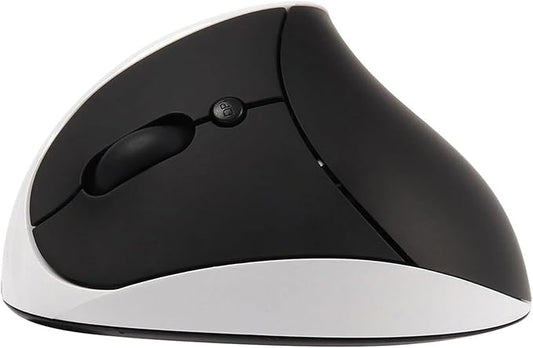 CHUYI Left-Handed Mouse, Ergonomic Vertical Rechargeable Wireless Mouse, 6 Buttons, Optical and Portable Wireless Office Mice with USB Receiver for PC Computer Laptop (Black & White)