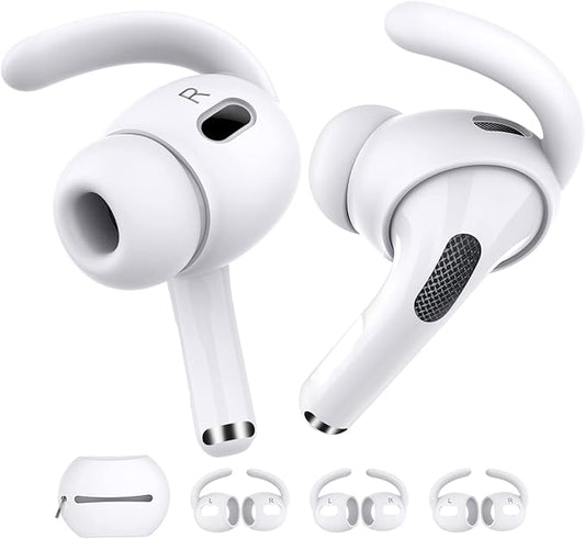 AhaStyle 3 Pairs AirPods Pro 2nd Generation Ear Hooks【Added Storage Pouch】 Anti-Slip Ear Covers Silicone Accessories Compatible with Apple AirPods Pro 2nd Generation (3 Large, White)