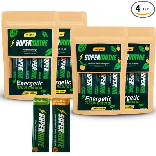 SuperMathe Yerba Mate Powder – 4-Pack (7 Blisters Each, 28 Total) – Single-Serve Blister Packs – Natural & Tangerine Flavors