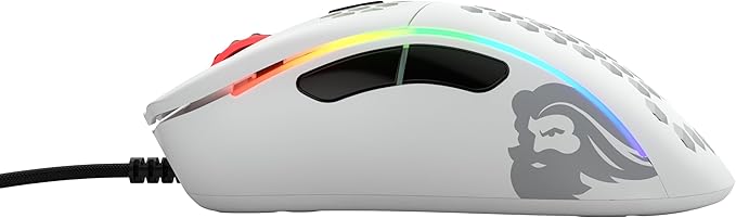 Glorious Model D- (Minus) Wired Gaming Mouse - 61g Superlight Honeycomb Design, RGB, Ergonomic, Pixart 3360 Sensor, Omron Switches, PTFE Feet, 6 Buttons - Matte White