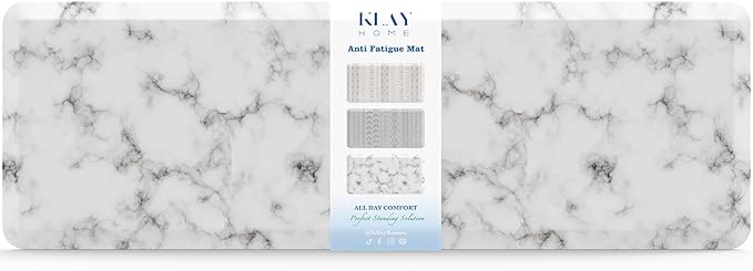 Klay Home Kitchen mats for Floor Anti Fatigue, 3/4" Thick 100% PU Memory Foam Kitchen mat, Padded Kitchen mat, Cushion Kitchen Sink Rug Waterproof Non-Slip Well-Made (Large Runner 20" x 60", Marble)