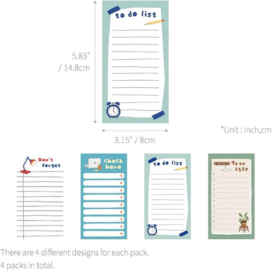 Monolike Memopad Ordinary days SET - 4 Packs, 4 Different Designs, 80 Sheets Per Pad, Total 320 Sheets, Note pads, Writing pads, 80x148mm