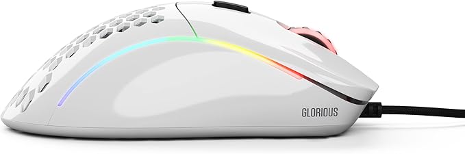 Glorious Gaming Model D- (Minus) Wired Gaming Mouse - 61g Superlight Honeycomb Design, RGB, Ergonomic, Pixart 3360 Sensor, Omron Switches, PTFE Feet, 6 Buttons - Glossy White