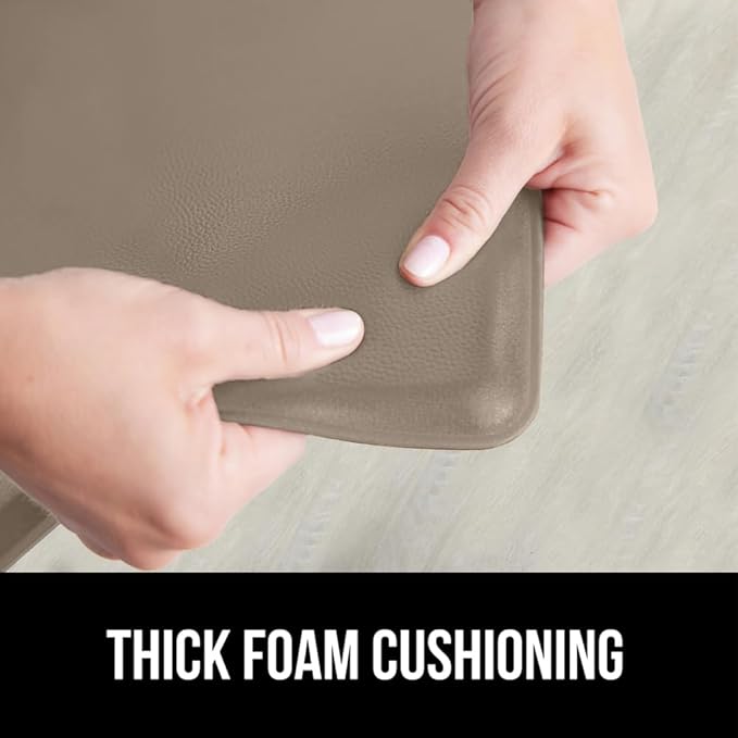 GORILLA GRIP 2 Pack Comfortable Cushioned Kitchen Mats for Floor, 17x24 + 17x48, Waterproof and Stain Resistant, 1/2 Inch Thick Soft Ergonomic Standing Desk Anti Fatigue Mat, Foam Supports Feet, Beige