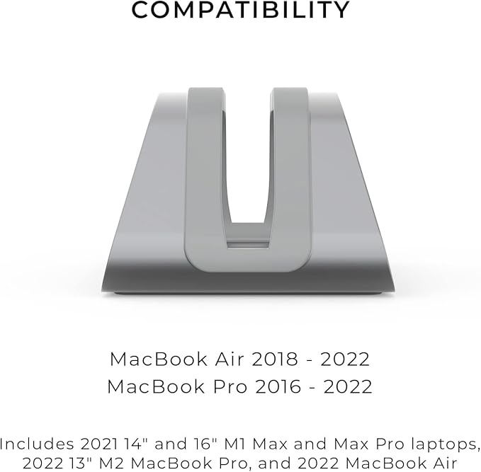 HumanCentric Vertical Laptop Stand Compatible with MacBook Pro and MacBook Air, Holder for Personal Computer Desk Stand, Aluminium, Exchangeable Inserts to Fit Different Device Models, Space Grey