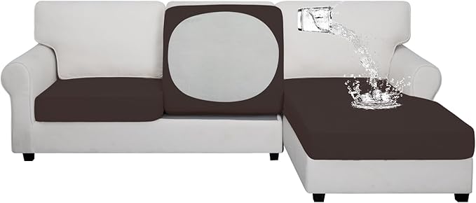 Easy-Going 100% Waterproof 3 Pieces Couch Cushion Covers for Sectional Sofa Left/Right L Shape Chaise Lounge Sofa Seat slipcover Anti-Slip Sofa Cover (2 Seater + 1 Chaise, Chocolate