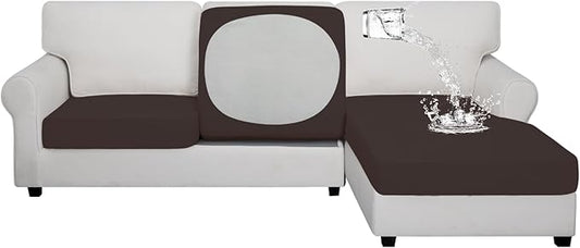 Easy-Going 100% Waterproof 3 Pieces Couch Cushion Covers for Sectional Sofa Left/Right L Shape Chaise Lounge Sofa Seat slipcover Anti-Slip Sofa Cover (2 Seater + 1 Chaise, Chocolate