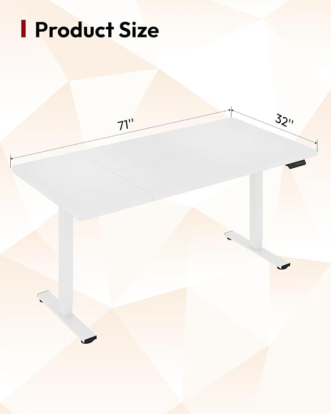 SANODESK Electric Standing Desk 71 x 32 Inches Height Adjustable Stand Up w/6-Button Controller Ergonomic Computer Desk with Splice Board for Home Office, White Frame + White Tabletop