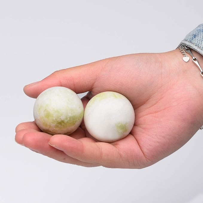 BRABUD 1.4'' Light Green Marble Baoding Chinese Health Exercise Stress Balls in Natural Stone Craft Collection BS003
