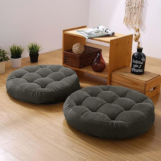Meditation Floor Pillow Set of 2 Large Round Floor Cushions for Adults Tufted Corduroy Floor Seat Pillows Cushion for Living Room Tatami Yoga,Dark Grey 22" L x 22" W x 5" H