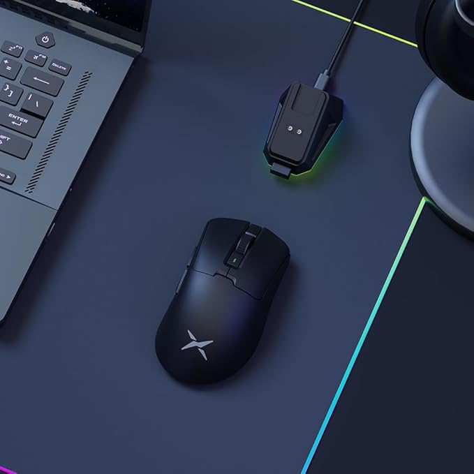DeLUX M900PRO Wireless Gaming Mouse, 8000Hz Polling Rate, RGB Charging Dock, 63g Ergonomic Design, PAW3395 Sensor with 26000DPI, Programmable Buttons (Black)