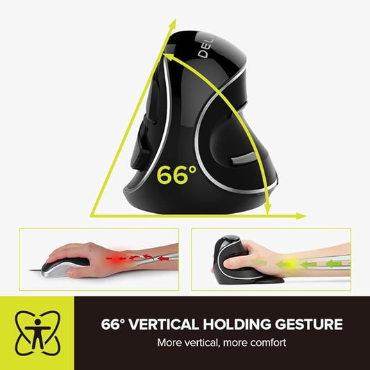 Delux Wireless Ergonomic Vertical Mouse - 2.4G with USB Receiver, Silent Clicks, 1600 DPI, 6 Buttons, Removable Wrist Rest, for Laptop PC (M618Plus Wireless-Black)