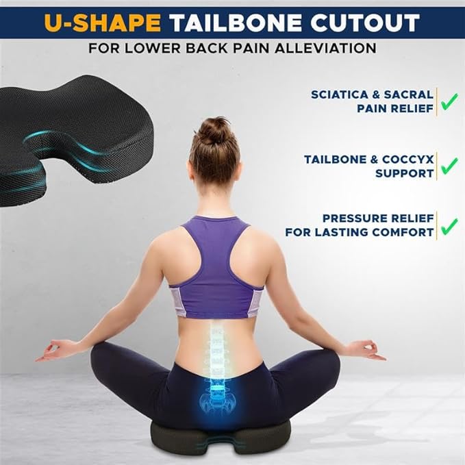 EcoNour Seat Cushions for Office Chairs | Tailbone Pain Relief Cushion for Car Seat | Sciatica, Butt & Coccyx Pain Relief Desk Chair Cushion for Long Sitting Drivers | cojín para asiento de carro