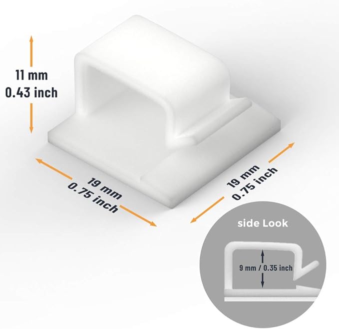 Cable Clips with Strong Self-Adhesive, XIAOXI R Shape Cable Management TV PC Wire Holder Sticky Tidy and Organizer Cord and Wires - 40 Pcs (White)