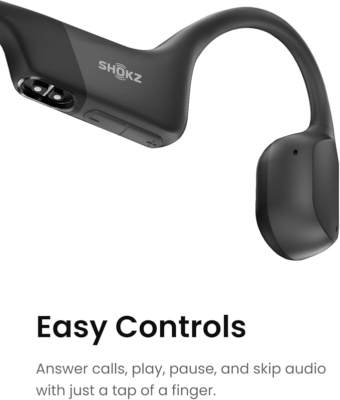 SHOKZ OpenRun - Open-Ear Bluetooth Bone Conduction Sport Headphones, Sweat Resistant Wireless Earphones for Workouts and Running, Built-in Mic, with Hair Band, Black