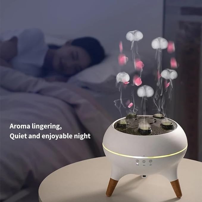 Jellyfish Essential Oil Diffuser – Aromatherapy Fire Pit Cool Mist Humidifier with LED Flame Effect, Ultrasonic Quiet Diffuser for Home, Bedroom, Office, Yoga & Spa