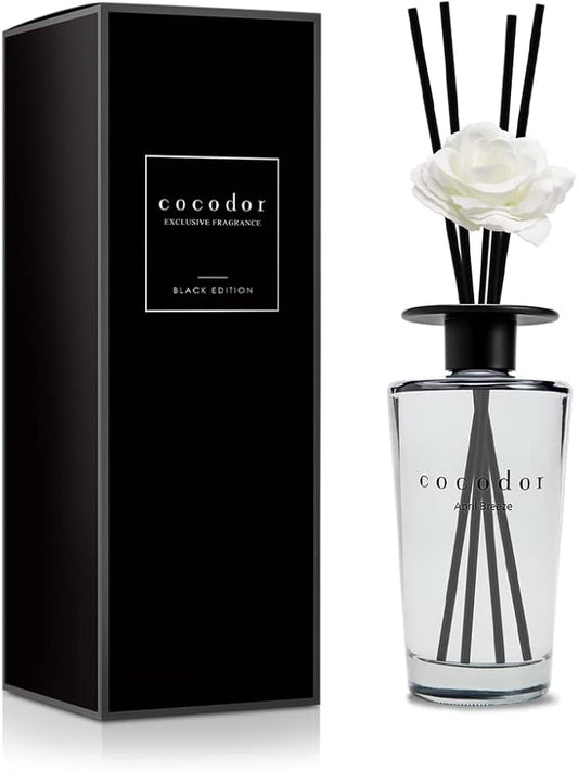 COCODOR White Flower Reed Diffuser / April Breeze / 1 Pack / Home & Office Decor Aromatherapy Diffuser Oil Gift Set / Large Size, Large Capacity, Big Size Diffuser, Black Edition/16.9Ounce(500 ml)
