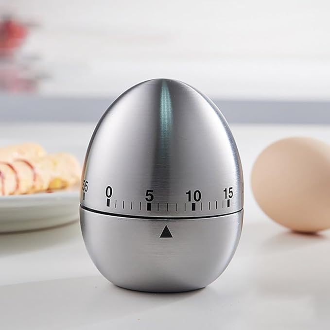Egg Kitchen Timer Manual, Stainless Steel Mechanical Rotating Alarm 60 Minutes Count Down Cute Egg-Shaped Timer for Kitchen Cooking Learning Kids Sports
