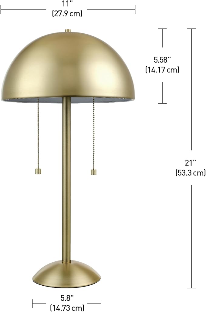 Globe Electric 12976 Haydel 21" 2-Light Table Lamp, Matte Brass, Double On/Off Pull Chain