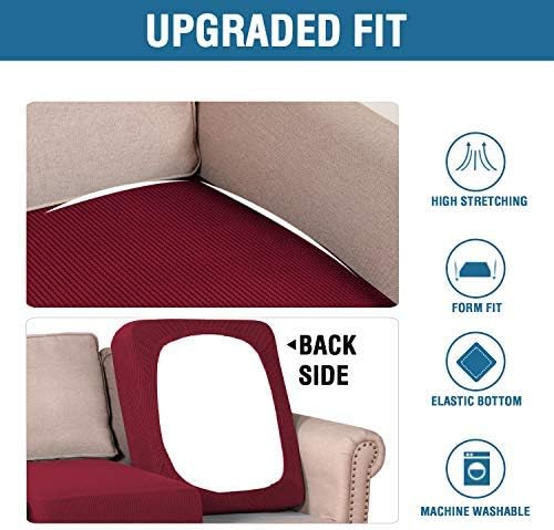 H.VERSAILTEX High Stretch Individual Seat Cushion Covers Sofa Slipcovers Couch Cushion Covers Sofa Covers Featuring Jacquard Textured Twill Fabric (1 Pack for 1 Cushion Chair, Burgundy Red, Small)