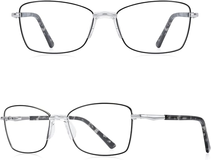 RB. Pilot Reading Glasses Spring Hinge Readers for Women Blue Light Blocking Computer Metal Frame Acetate Legs