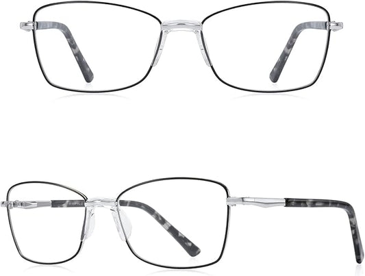 RB. Pilot Reading Glasses Spring Hinge Readers for Women Blue Light Blocking Computer Metal Frame Acetate Legs