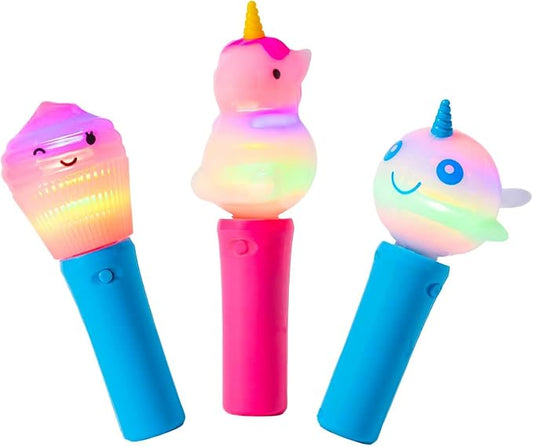 Cool Things Mini Light Up Spinner Toy Wand for Kids - Spinning Lights & Colors - Fun Gift, Summer Toys, Party Entertainment, Autism Sensory Rooms, Classroom Prizes (3 Pack- Fantasy Friends)