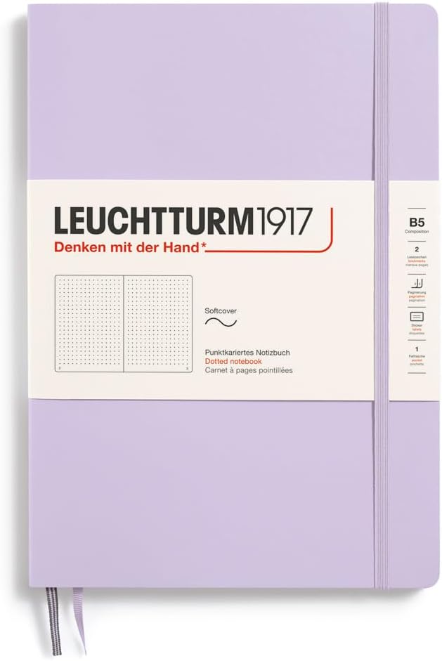 LEUCHTTURM1917 - Notebook Softcover Composition B5-123 Numbered Pages for Writing and Journaling (Dotted, Lilac)