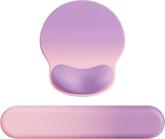 Ergonomic Mouse Pad Wrist Support Set, Memory Foam Keyboard Wrist Rest Set, Keyboard Pad, Non-Slip Base Mousepad(Gradient Pink Purple Set)