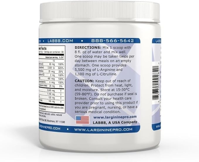 L-ARGININE PRO | 5,500mg L-Arginine Plus L-Citrulline 1,100mg Raspberry, Orange & Grape Powder Drink Mix Supplement for Increased Nitric Oxide Production