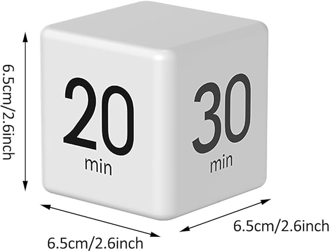 Cube Timer, Gravity Sensor Flip Timer for Study, Work, Game, Task, Kitchen, Kids, ADHD, Productivity, Workout (White 15-20-30-60)